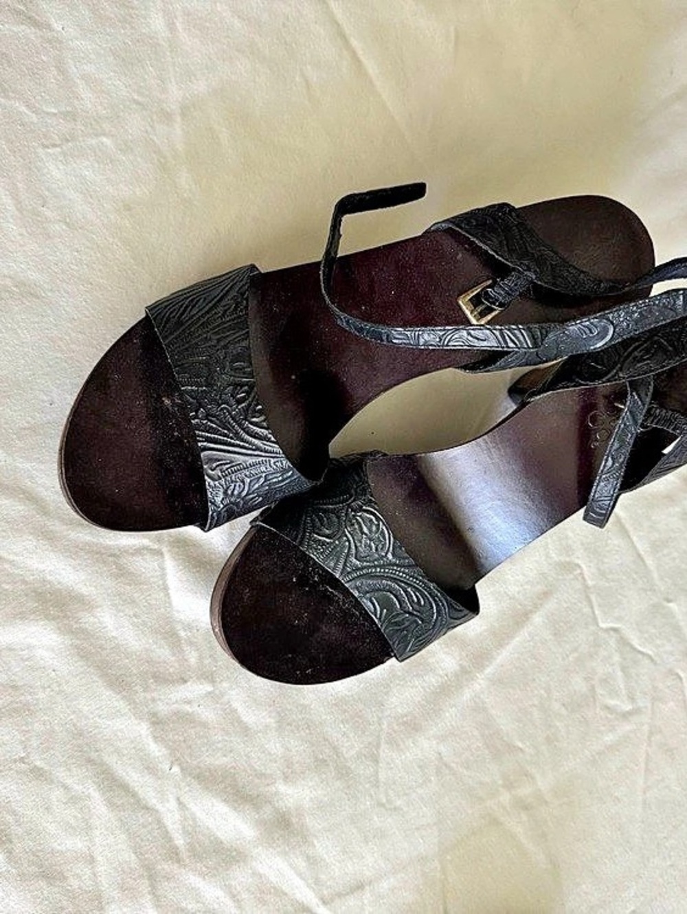 Sarto Studded Wooden Platform Sandals Black & Brown